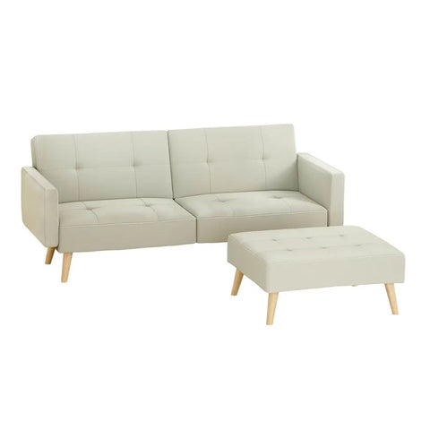Artiss Sofa Bed Ottoman 3 Seater Beige Faux Linen - Chez Guru