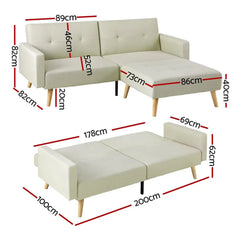 Artiss Sofa Bed Ottoman 3 Seater Beige Faux Linen - Chez Guru