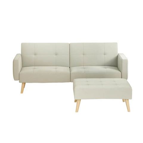 Artiss Sofa Bed Ottoman 3 Seater Beige Faux Linen - Chez Guru