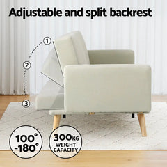 Artiss Sofa Bed Ottoman 3 Seater Beige Faux Linen - Chez Guru