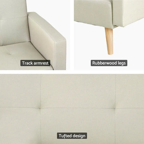 Artiss Sofa Bed Ottoman 3 Seater Beige Faux Linen - Chez Guru