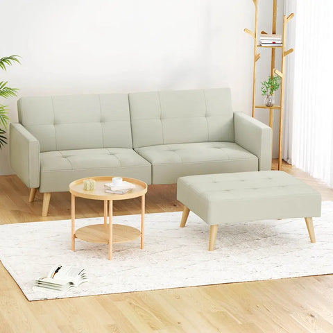 Artiss Sofa Bed Ottoman 3 Seater Beige Faux Linen - Chez Guru