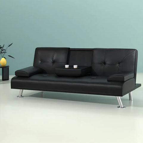 Artiss Sofa Bed 188CM Black PU Leather - Chez Guru