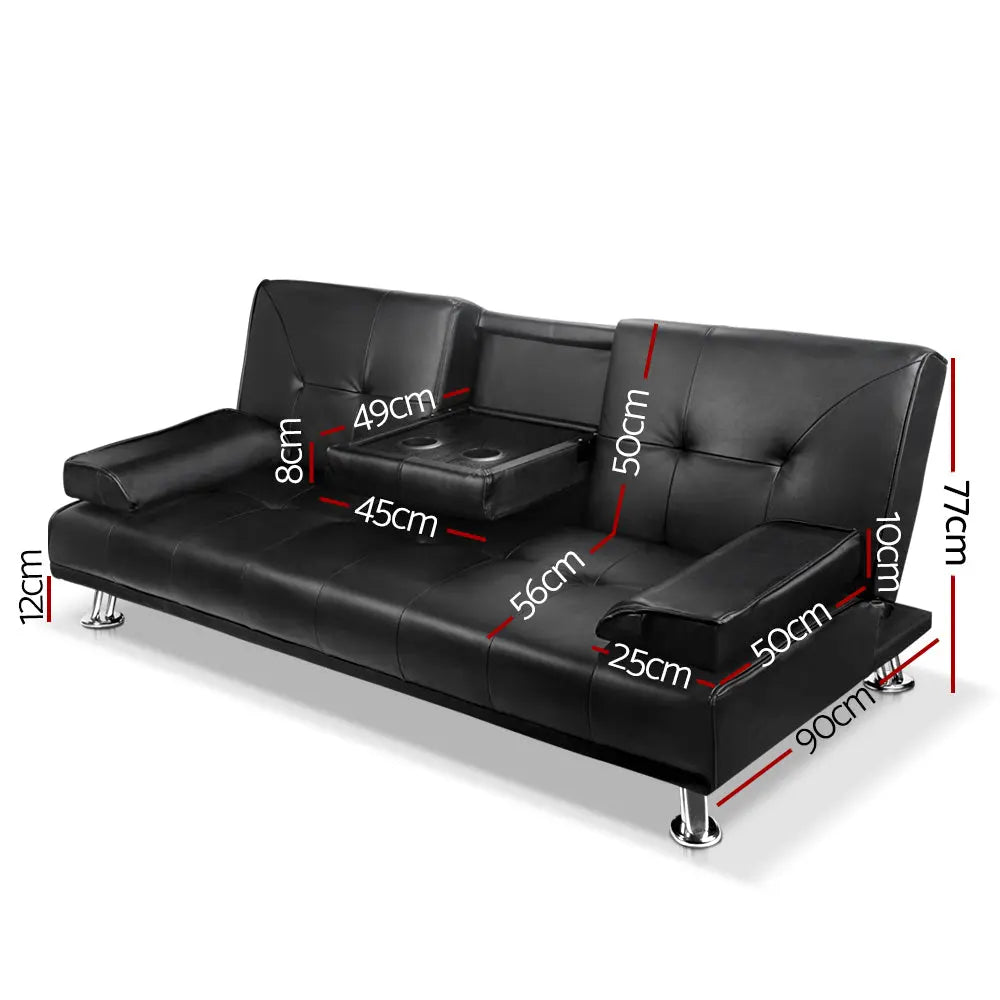 Artiss Sofa Bed 188CM Black PU Leather - Chez Guru