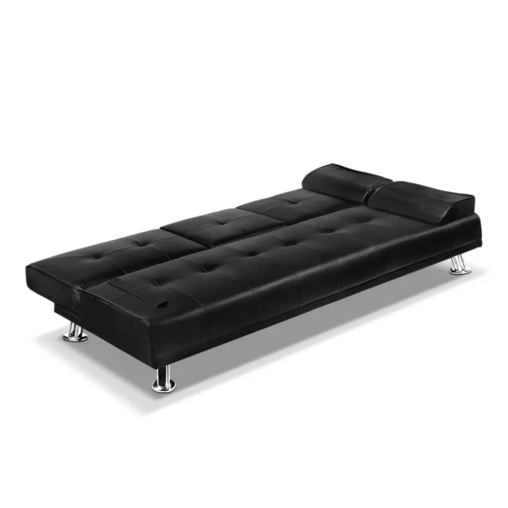 Artiss Sofa Bed 188CM Black PU Leather - Chez Guru