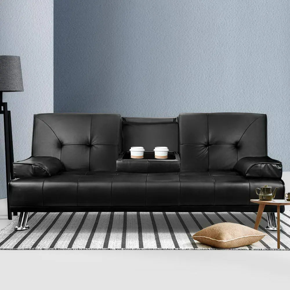 Artiss Sofa Bed 188CM Black PU Leather - Chez Guru