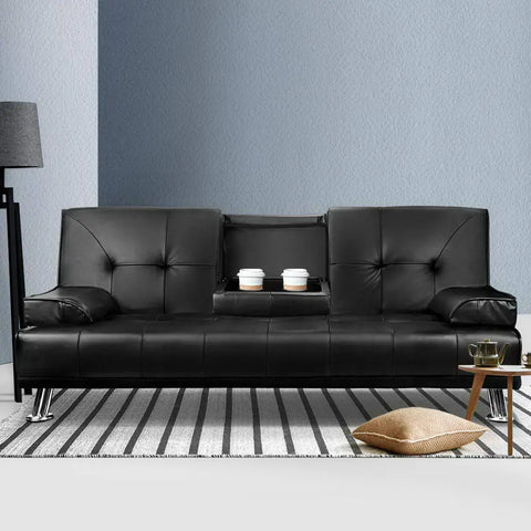 Artiss Sofa Bed 188CM Black PU Leather - Chez Guru