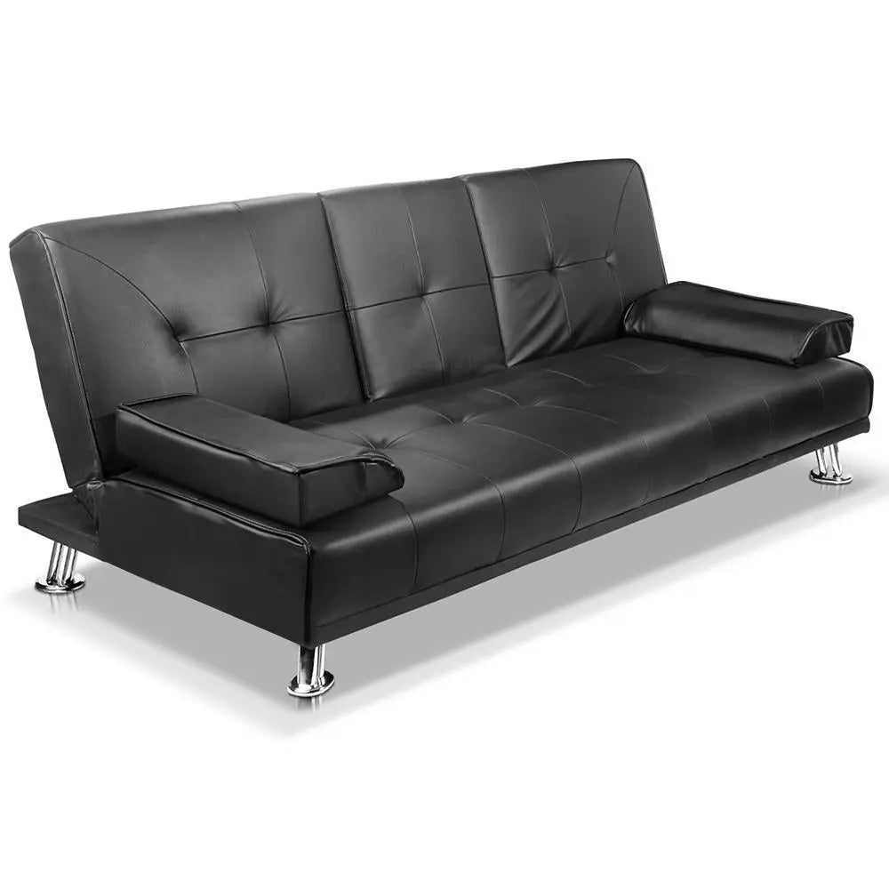 Artiss Sofa Bed 188CM Black PU Leather - Chez Guru