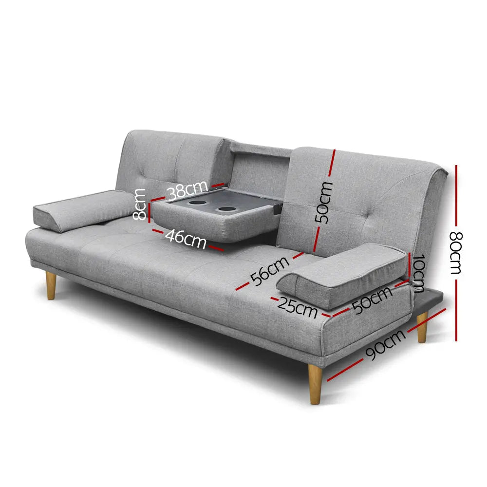 Artiss Sofa Bed 188CM Grey Faux Linen - Chez Guru
