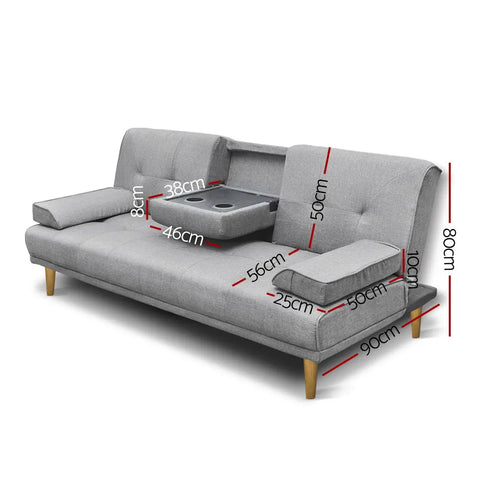 Artiss Sofa Bed 188CM Grey Faux Linen - Chez Guru