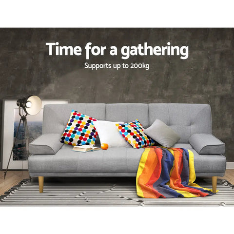 Artiss Sofa Bed 188CM Grey Faux Linen - Chez Guru