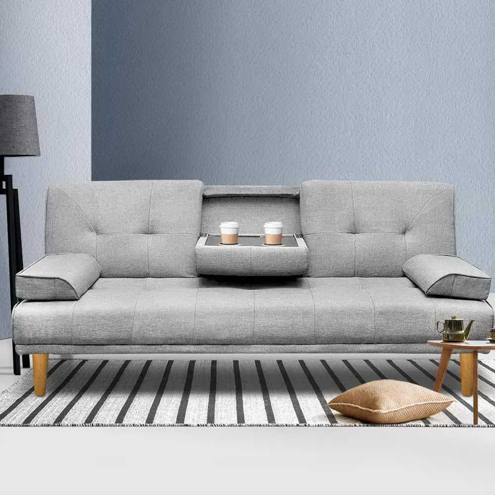 Artiss Sofa Bed 188CM Grey Faux Linen - Chez Guru