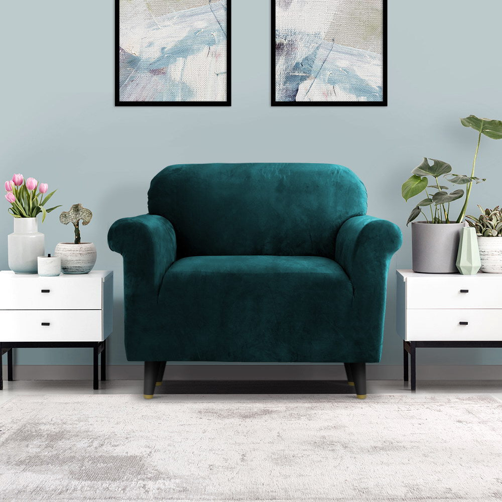 Artiss Sofa Cover Couch Covers 1 Seater Velvet Agate Green Chez Guru