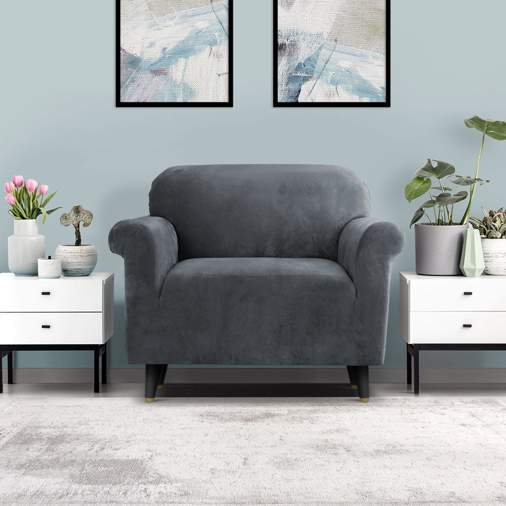 Artiss Sofa Cover Couch Covers 1 Seater Velvet Grey Chez Guru