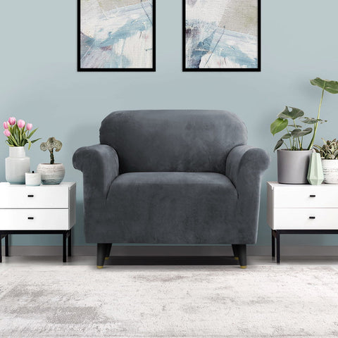 Artiss Sofa Cover Couch Covers 1 Seater Velvet Grey Chez Guru