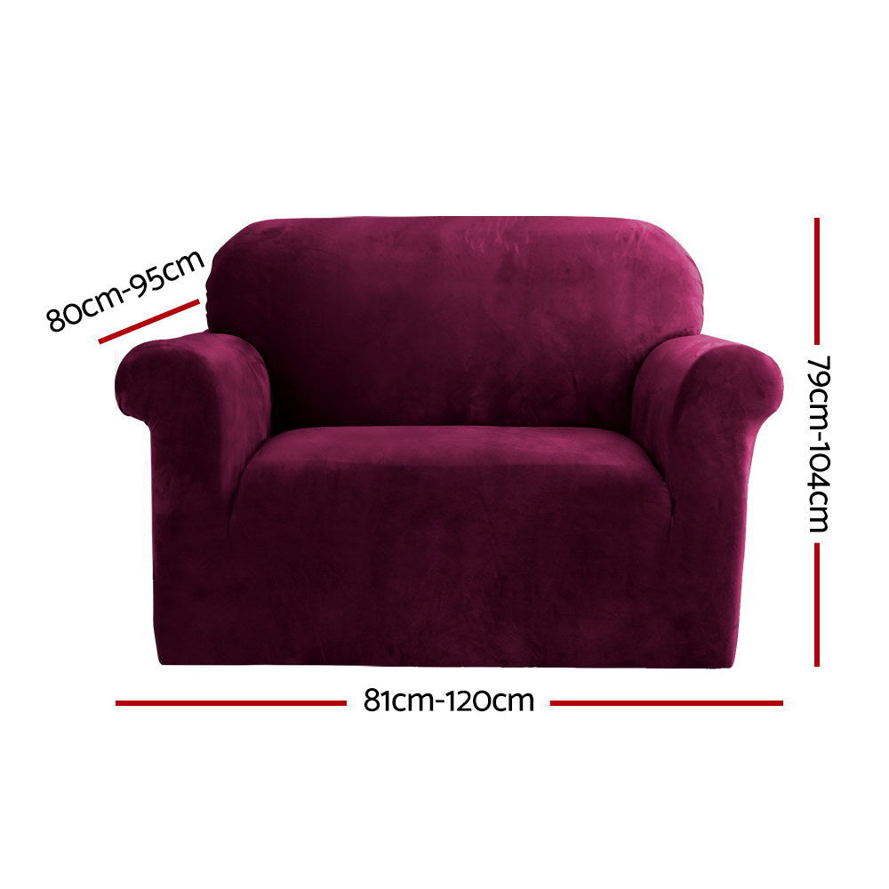 Artiss Sofa Cover Couch Covers 1 Seater Velvet Ruby Red Chez Guru