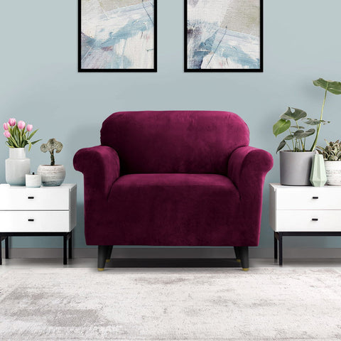 Artiss Sofa Cover Couch Covers 1 Seater Velvet Ruby Red Chez Guru