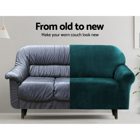 Artiss Sofa Cover Couch Covers 2 Seater Velvet Agate Green Chez Guru