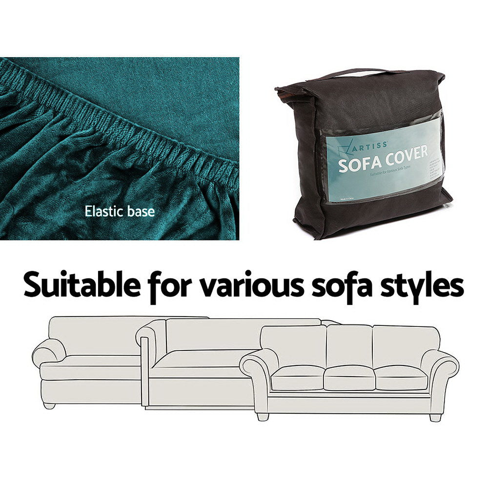 Artiss Sofa Cover Couch Covers 2 Seater Velvet Agate Green Chez Guru