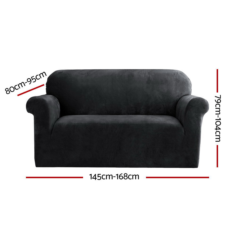 Artiss Sofa Cover Couch Covers 2 Seater Velvet Black Chez Guru