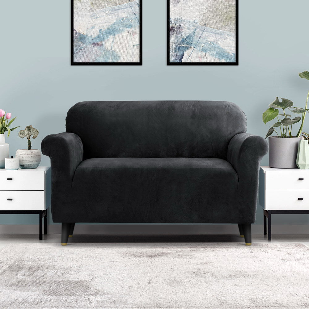 Artiss Sofa Cover Couch Covers 2 Seater Velvet Black Chez Guru
