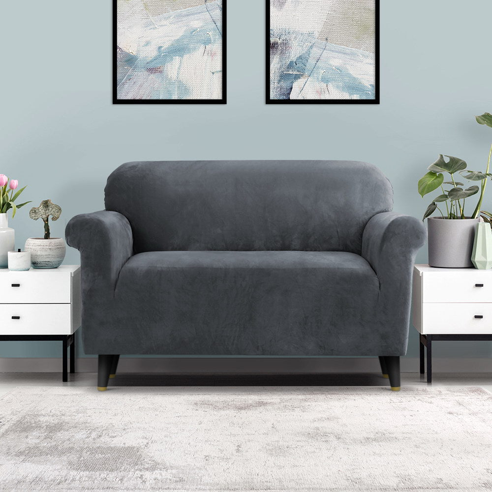 Artiss Sofa Cover Couch Covers 2 Seater Velvet Grey Chez Guru