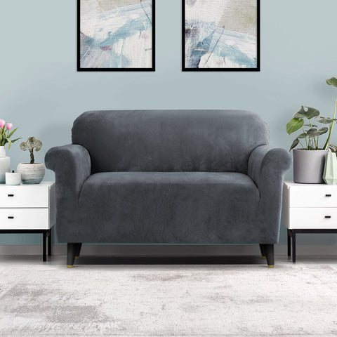 Artiss Sofa Cover Couch Covers 2 Seater Velvet Grey Chez Guru