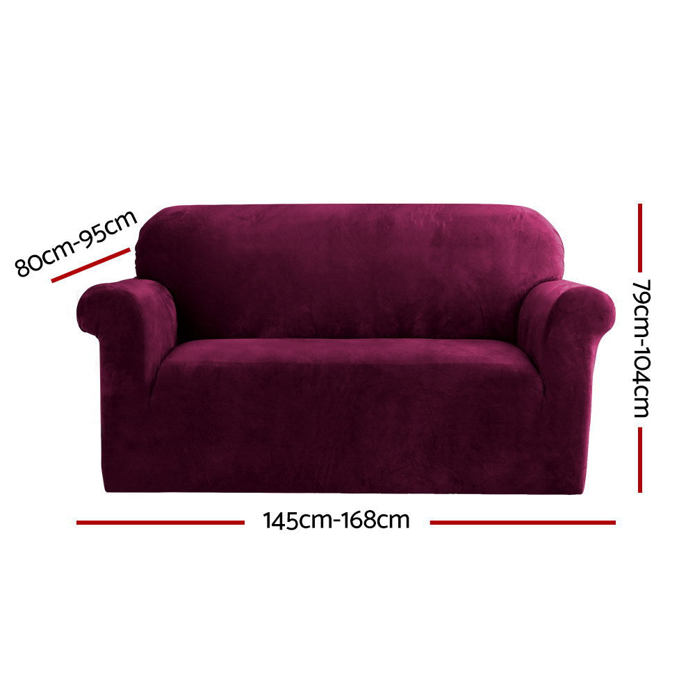 Artiss Sofa Cover Couch Covers 2 Seater Velvet Ruby Red Chez Guru
