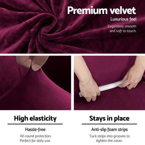 Artiss Sofa Cover Couch Covers 2 Seater Velvet Ruby Red Chez Guru