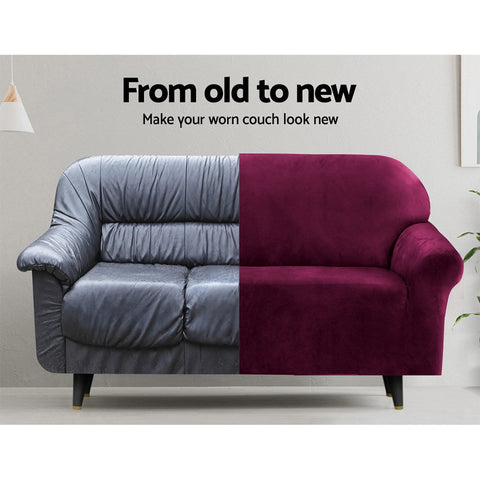 Artiss Sofa Cover Couch Covers 2 Seater Velvet Ruby Red Chez Guru