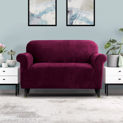 Artiss Sofa Cover Couch Covers 2 Seater Velvet Ruby Red Chez Guru