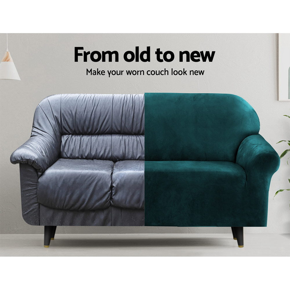 Artiss Sofa Cover Couch Covers 3 Seater Velvet Agate Green Chez Guru