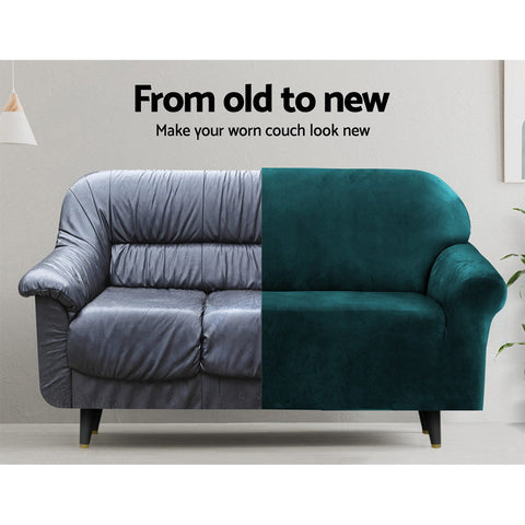 Artiss Sofa Cover Couch Covers 3 Seater Velvet Agate Green Chez Guru