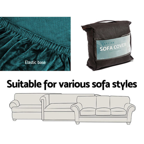 Artiss Sofa Cover Couch Covers 3 Seater Velvet Agate Green Chez Guru