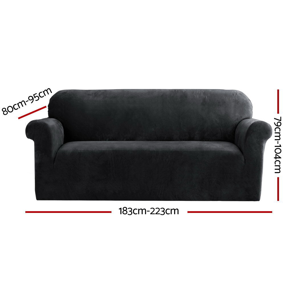 Artiss Sofa Cover Couch Covers 3 Seater Velvet Black Chez Guru