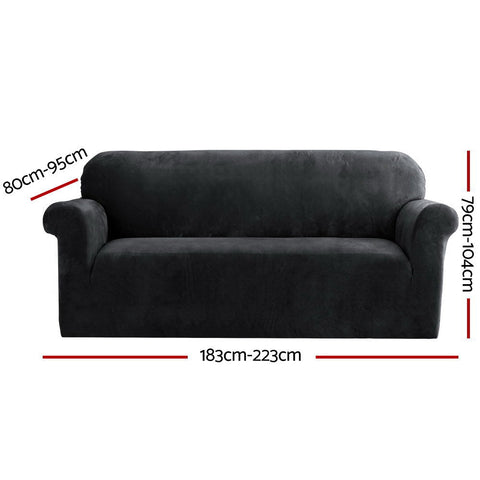 Artiss Sofa Cover Couch Covers 3 Seater Velvet Black Chez Guru