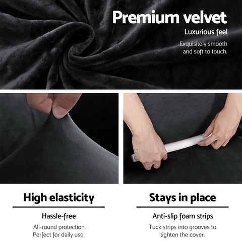 Artiss Sofa Cover Couch Covers 3 Seater Velvet Black Chez Guru