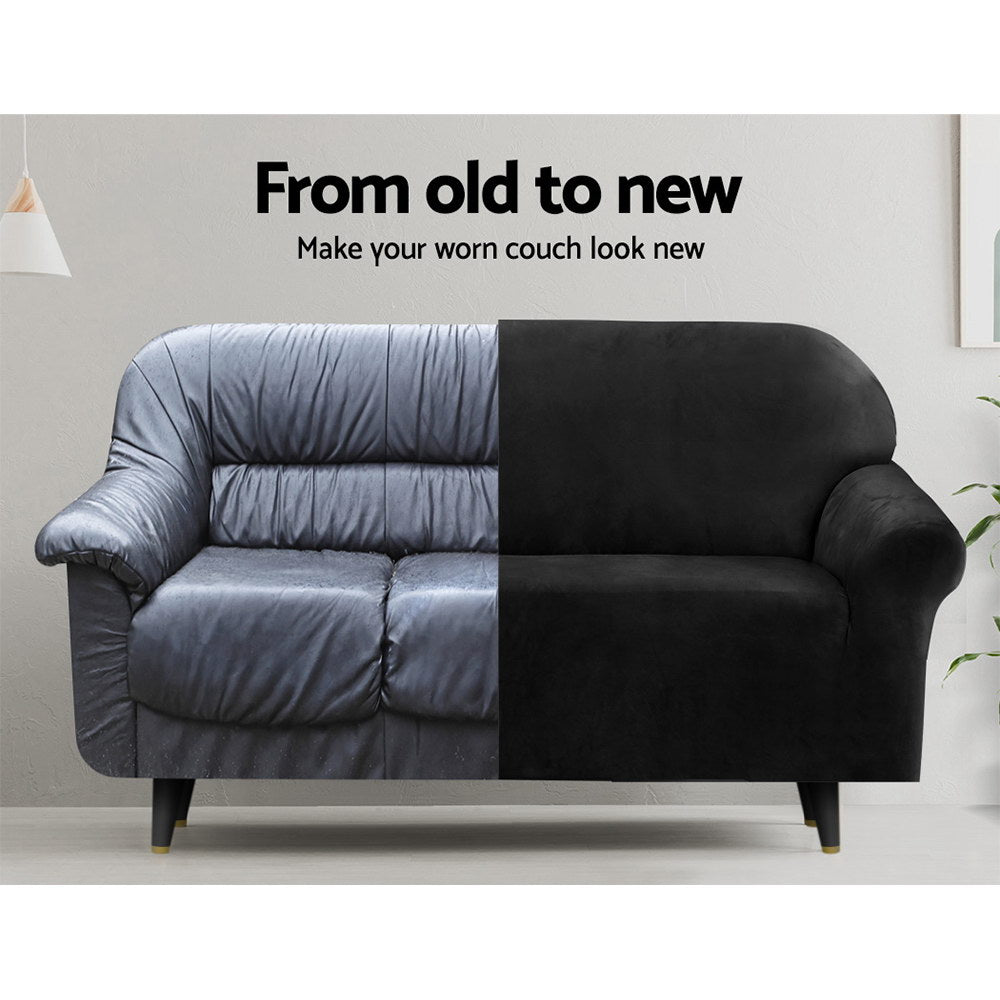 Artiss Sofa Cover Couch Covers 3 Seater Velvet Black Chez Guru