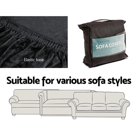 Artiss Sofa Cover Couch Covers 3 Seater Velvet Black Chez Guru