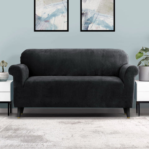 Artiss Sofa Cover Couch Covers 3 Seater Velvet Black Chez Guru