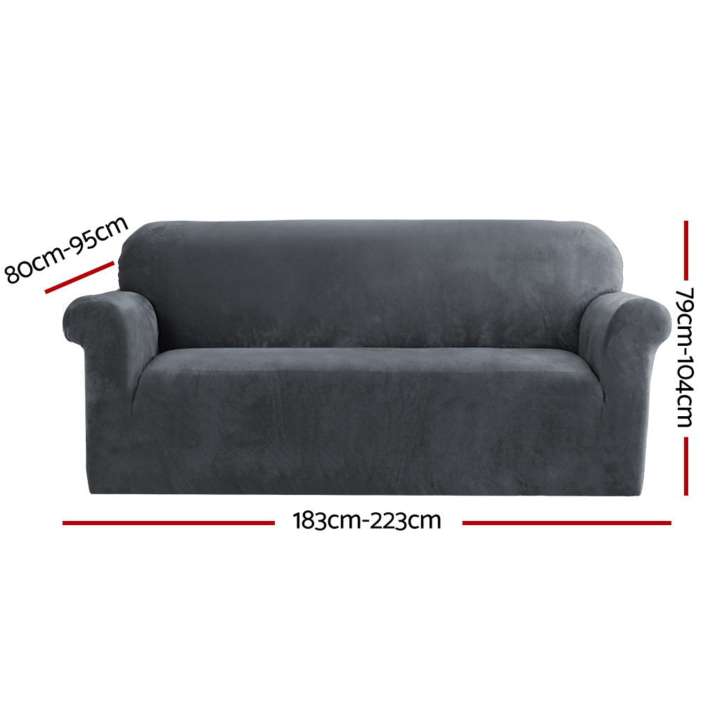 Artiss Sofa Cover Couch Covers 3 Seater Velvet Grey Chez Guru