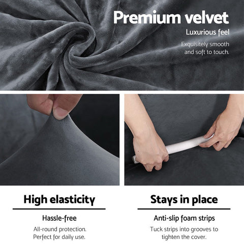 Artiss Sofa Cover Couch Covers 3 Seater Velvet Grey Chez Guru