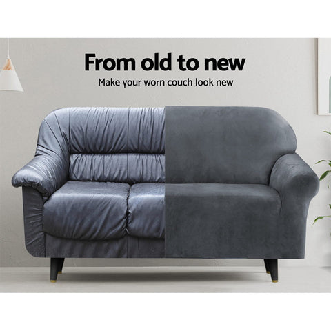 Artiss Sofa Cover Couch Covers 3 Seater Velvet Grey Chez Guru