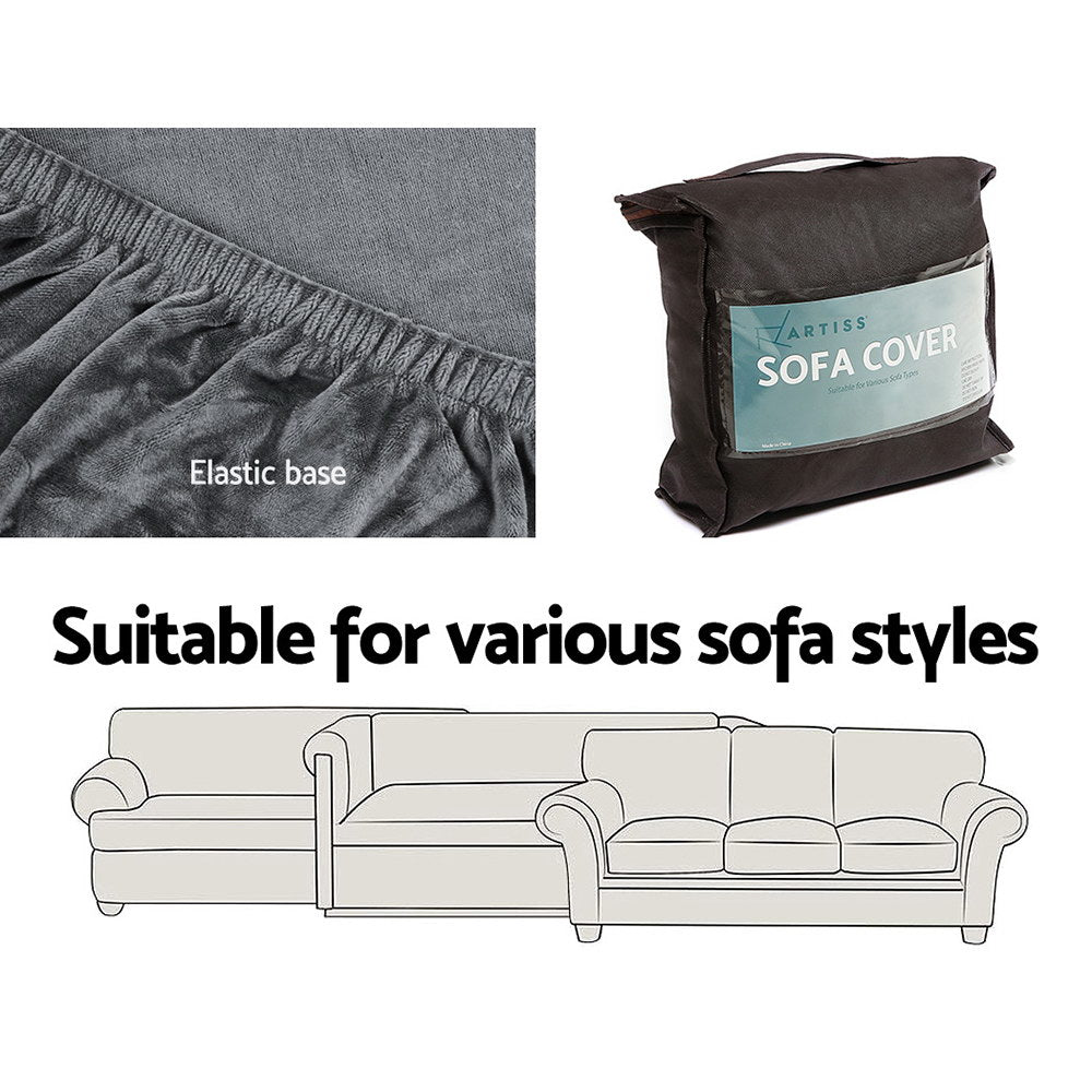 Artiss Sofa Cover Couch Covers 3 Seater Velvet Grey Chez Guru