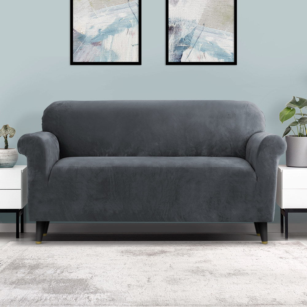 Artiss Sofa Cover Couch Covers 3 Seater Velvet Grey Chez Guru