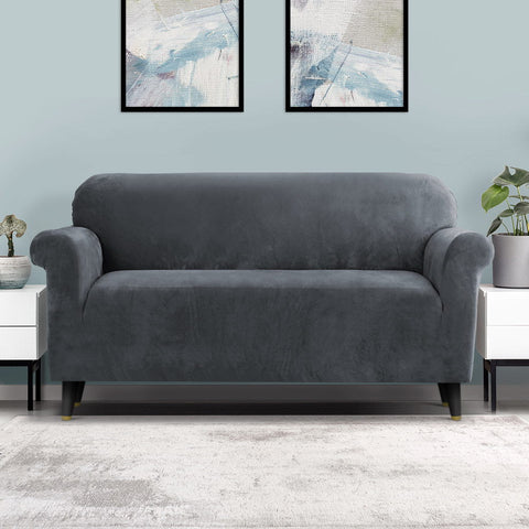 Artiss Sofa Cover Couch Covers 3 Seater Velvet Grey Chez Guru