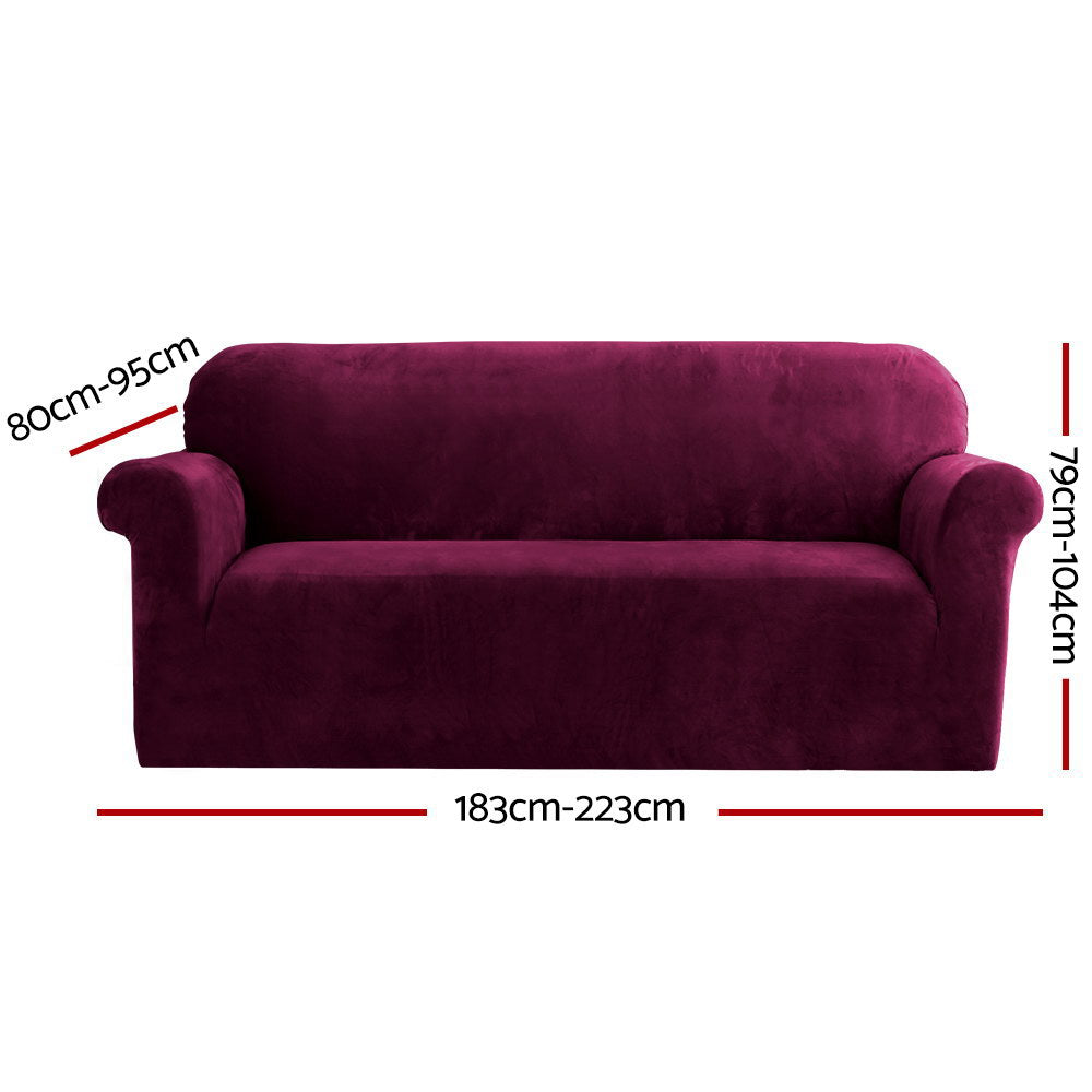 Artiss Sofa Cover Couch Covers 3 Seater Velvet Ruby Red Chez Guru