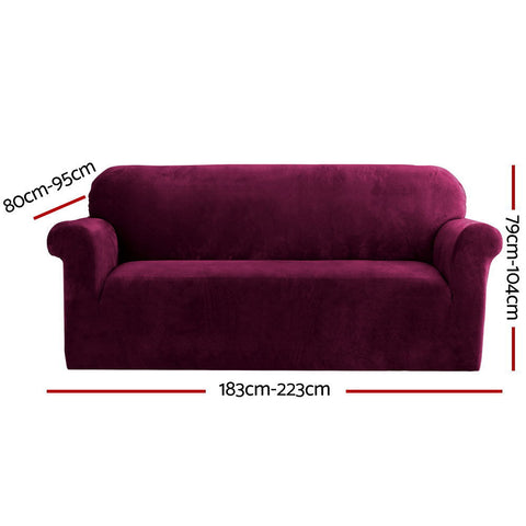 Artiss Sofa Cover Couch Covers 3 Seater Velvet Ruby Red Chez Guru