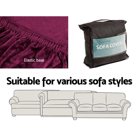 Artiss Sofa Cover Couch Covers 3 Seater Velvet Ruby Red Chez Guru