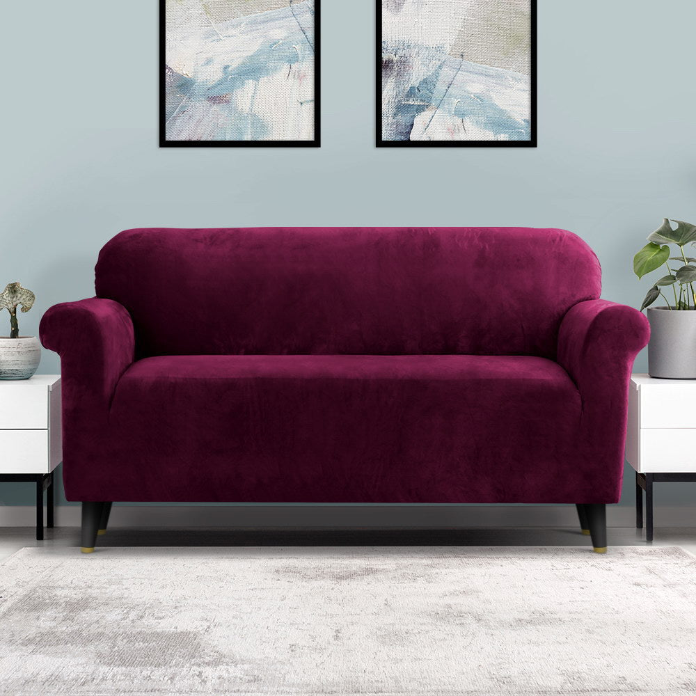 Artiss Sofa Cover Couch Covers 3 Seater Velvet Ruby Red Chez Guru